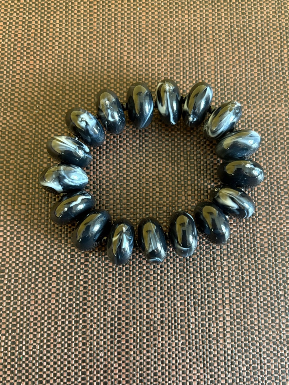 New! Black and White Marbled Swirl Dopamine Bead Stretch Statement Bracelet